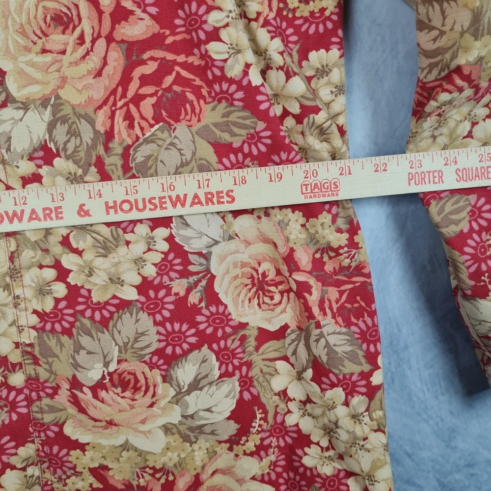 LL Bean Jacket Womens Medium Red Floral Canvas Corduroy Collar Lined Barn Coat - Picture 14 of 16